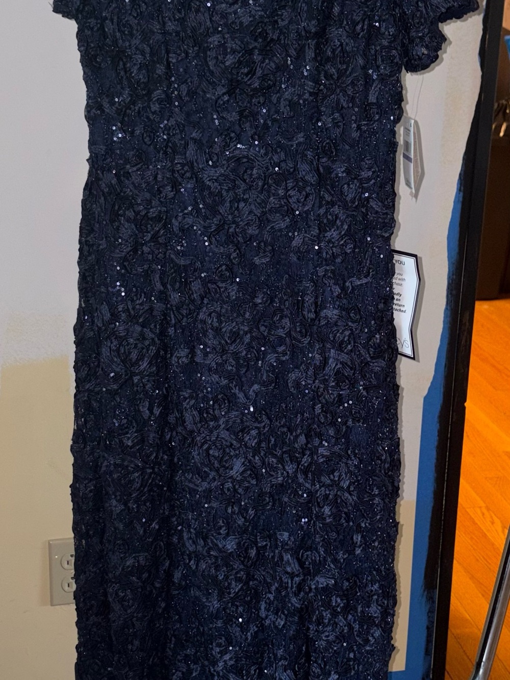 Alex Evenings Navy Rosette Sequin Maxi Dress
